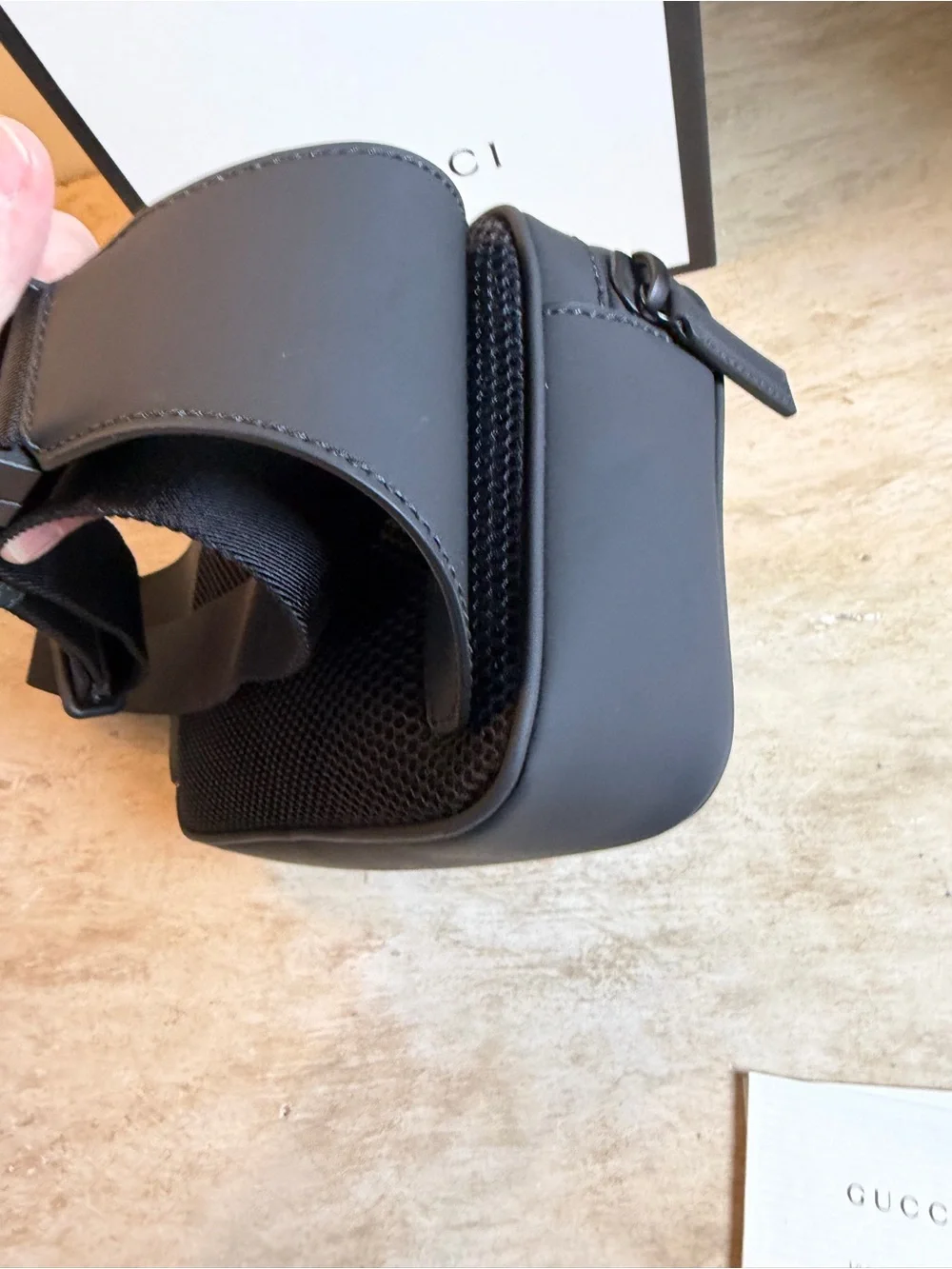 Gucci Matte Black GG Embossed Leather Belt Bag